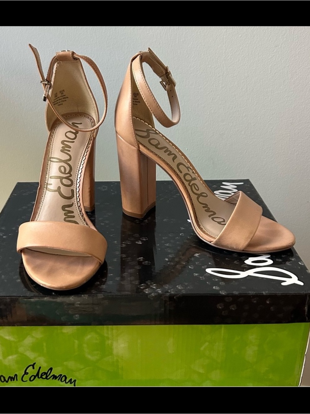 Sam Edelman Blush Tan Ankle-Strap Block Heel Sandals